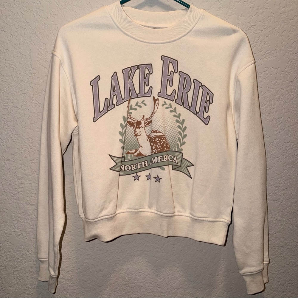 H&M Cream Lake Erie Graphic Sweater